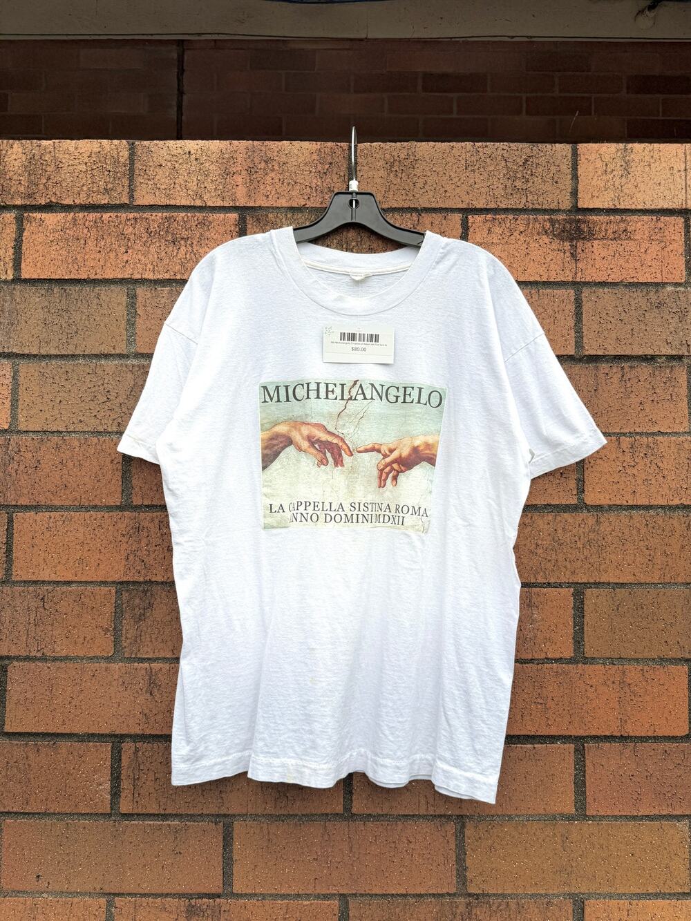 90s Michelangelo Creation of Adam Vintage Euro Art Tee Shirt Da Vinci Vasari